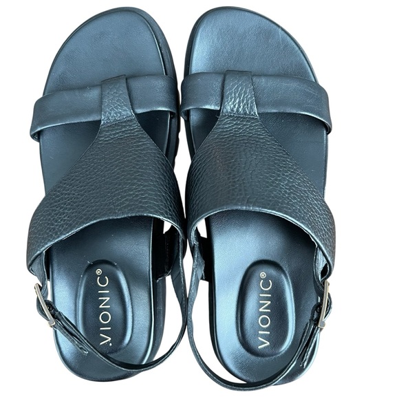 Vionic Black Leather Alondra Platform Lug Sandal Size 7.5 - Picture 4 of 12